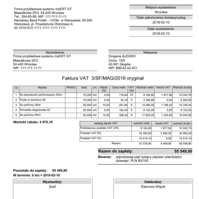 Wzorzec wydruku faktury z wartością rabatu Subiekt GT