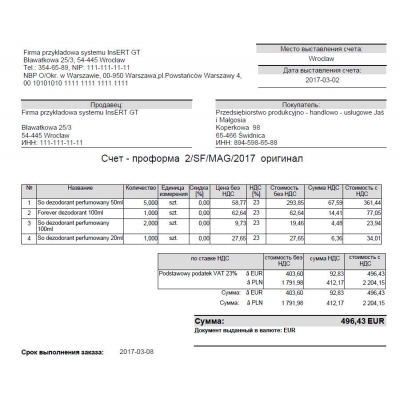 Wzorzec wydruku faktury proforma w języku rosyjskim Subiekt GT