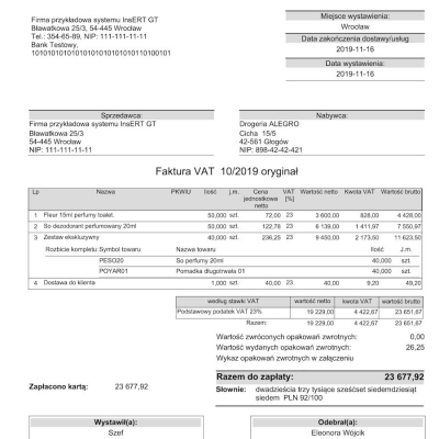 Wzorzec wydruku faktury z rozbiciem kompletów Subiekt GT
