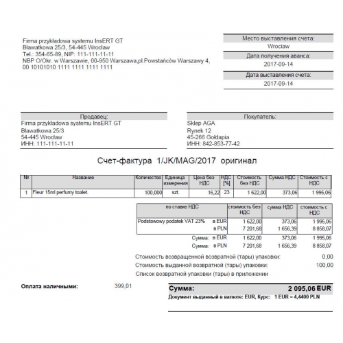 Wzorzec wydruku faktury w języku rosyjskim Subiekt GT