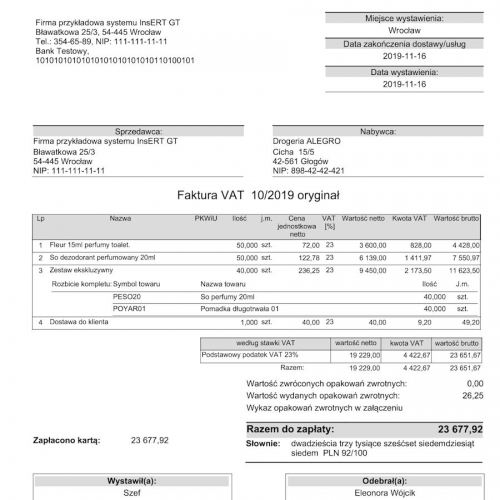 Wzorzec wydruku faktury z rozbiciem kompletów Subiekt GT