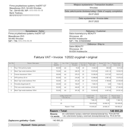 Wzorzec wydruku faktury w języku polskim i angielskim Subiekt GT