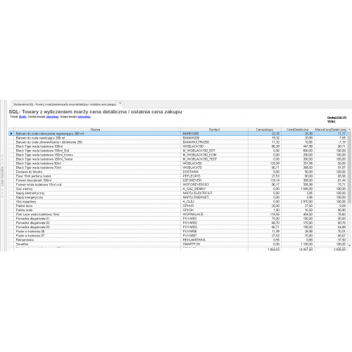 Zestawienie SQL: Towary z wyliczeniem marży Subiekt GT